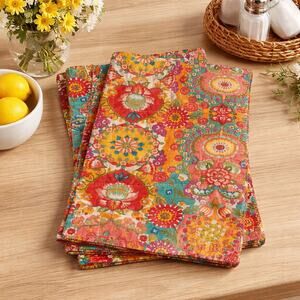 Boho Floral Paisley Cotton Placemats Set of 6 Multicolor 12x17.25